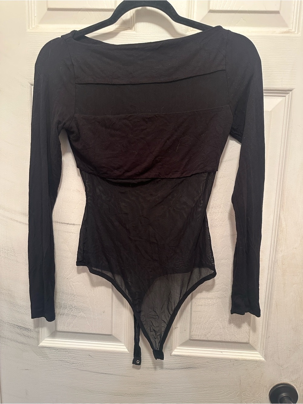 Black Long-Sleeve Sheer Mesh Bodysuit